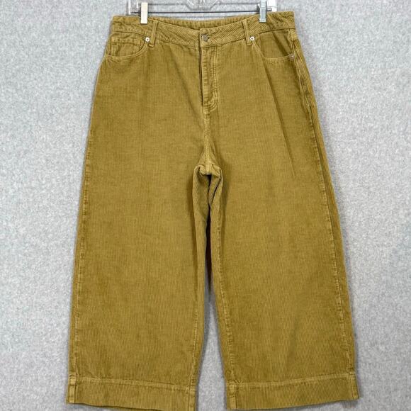 WRAP London Wide-Leg Cord Trousers Size US 12 Crop Pants Earthy Boho Academia - Picture 2 of 16
